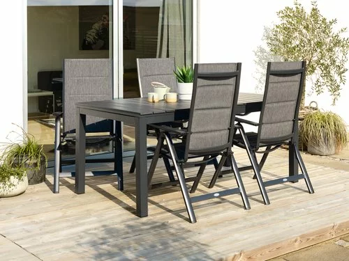 JUTLANDIA VATTRUP L170/273 Bord Svart + 4 MYSEN Stol Grå 3 JUTLANDIA VATTRUP L170/273 Bord Svart + 4 MYSEN Stol Grå