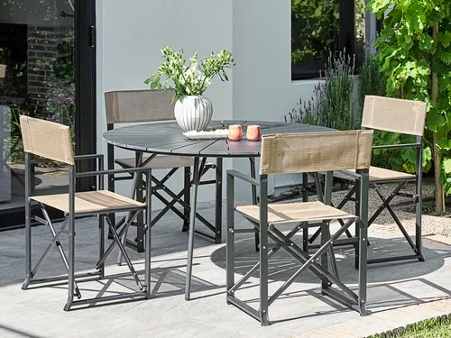 JUTLANDIA RANGSTRUP Ø130 Bord Svart + 4 NAGELSTI Klappstol Svart 3 JUTLANDIA RANGSTRUP Ø130 Bord Svart + 4 NAGELSTI Klappstol Svart